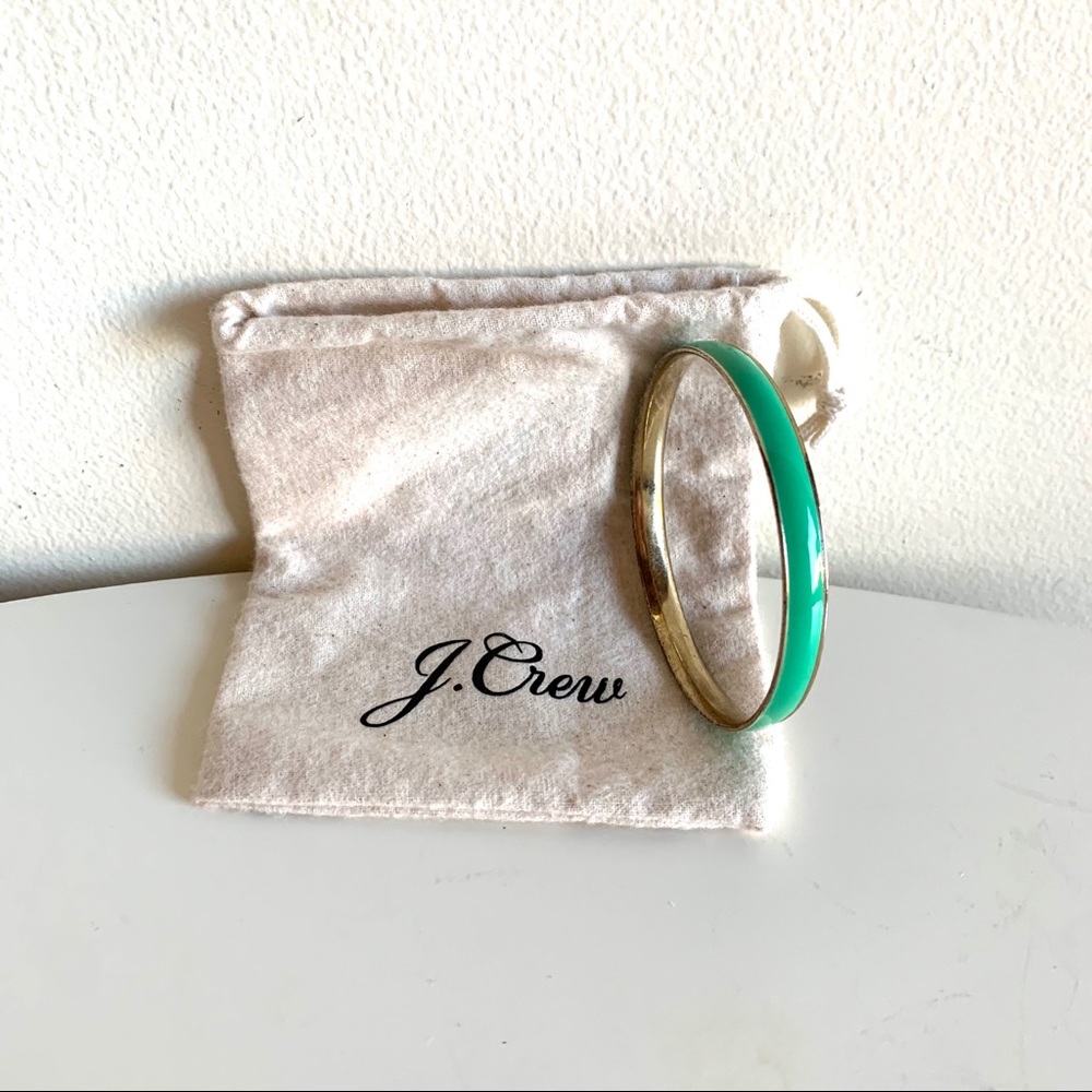 J CREW Mint green golden enameled classic bangle bracelet with dust bag Sherbet